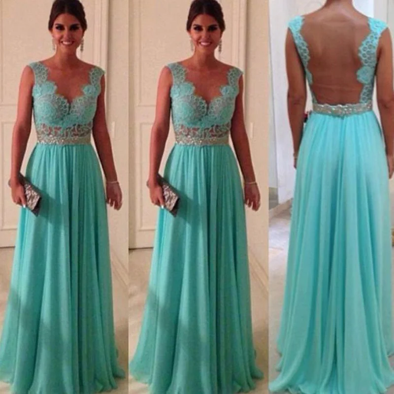 Ride The Style Wave Ethnic Cultural Event Wear Elegant See Through Back Aqua Formal Dresses Long evening Gown,Bridesmaid Dresses with Lace ,Long Prom Dresses