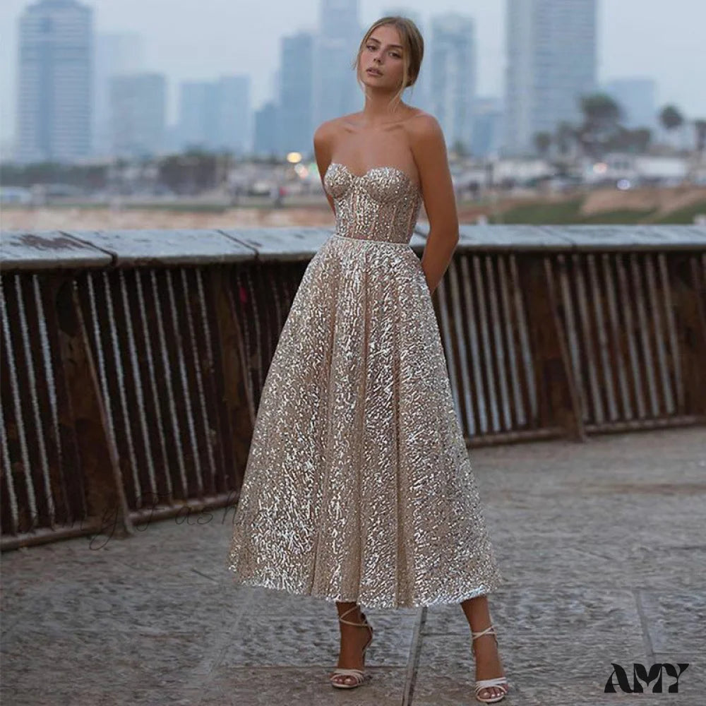 Bid Farewell To The Old Season Playful Elegance Amy Fashion - Long Bridal Gown Shiny Party Dress