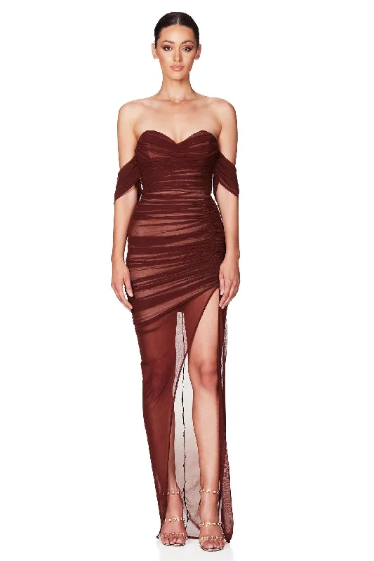 Luxury Casual Deals Flowy Fabric Nookie Dita Mesh Gown - Chocolate/Nude