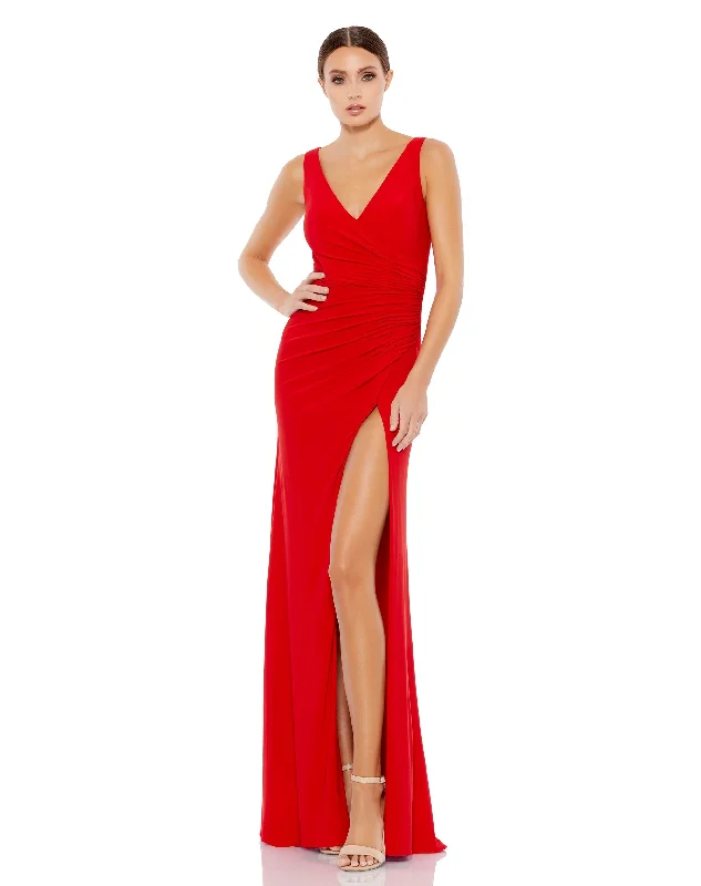 Romantic Chic Deals Chic Sophistication Ruched Stretch Jersey V-Neck Gown