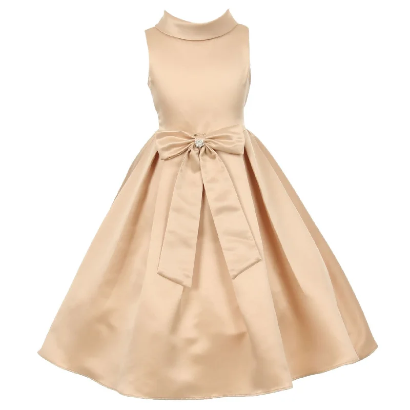 Chic Style, Always In Vogue Ethnic Cultural Event Wear Little Girls Champagne Bridal Dull Satin Rhinestone Flower Christmas Dress 2-6