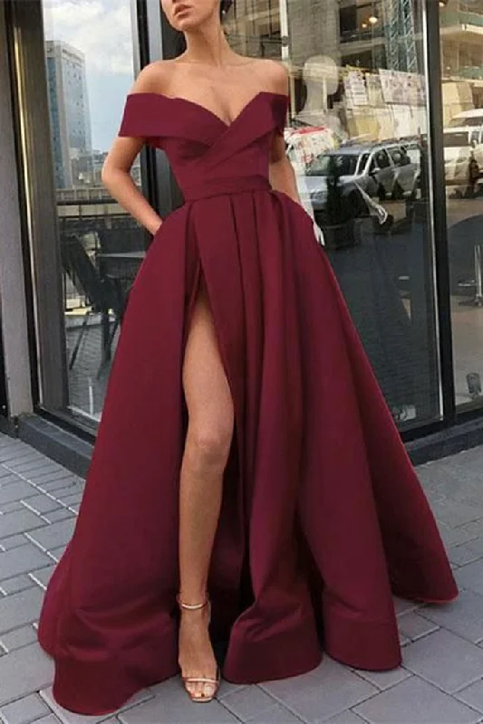 Daring Fashion Promotions Effortless Comfort SIMPLE BURGUNDY SATIN LONG PROM DRESS BURGUNDY BRIDESMAID DRESS   cg13932