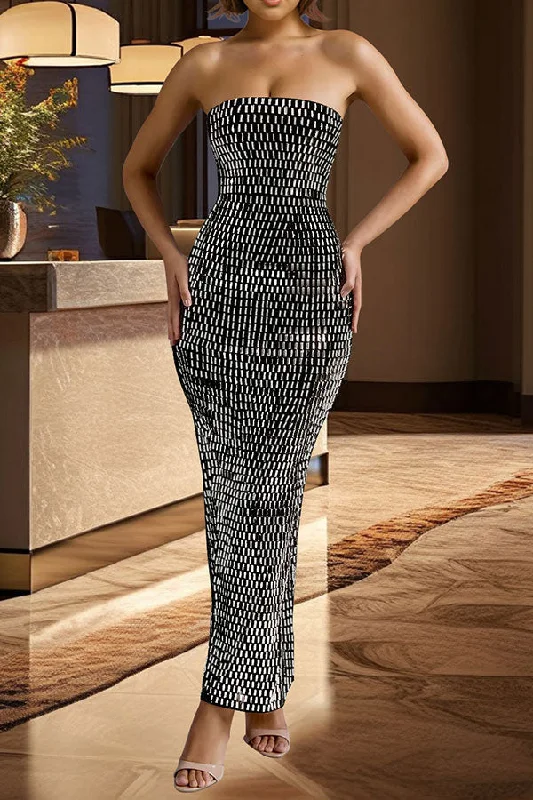 Special Offer For You Graceful Drape Rhinestone Glamorous Bodycon Bandeau Midi Dress