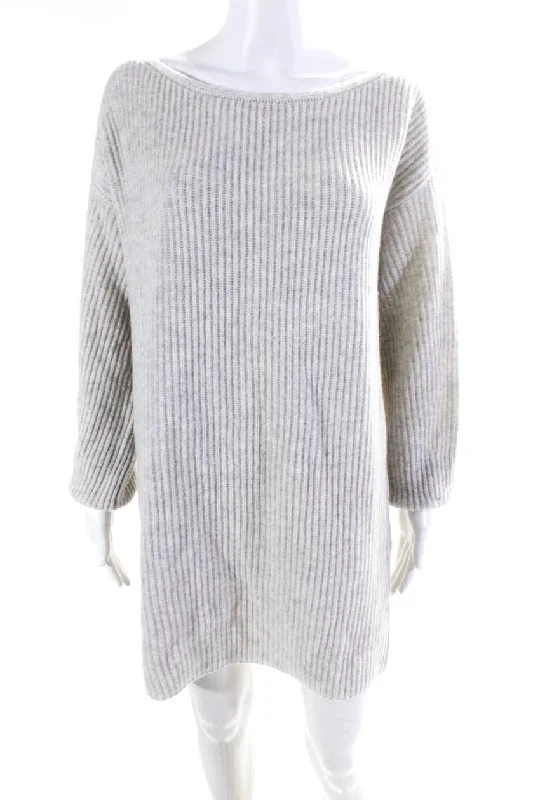 Stylish Looks Flowing Silhouette Intermix Women's Wool Long Sleeve Casual Pullover Sweater Dress Gray