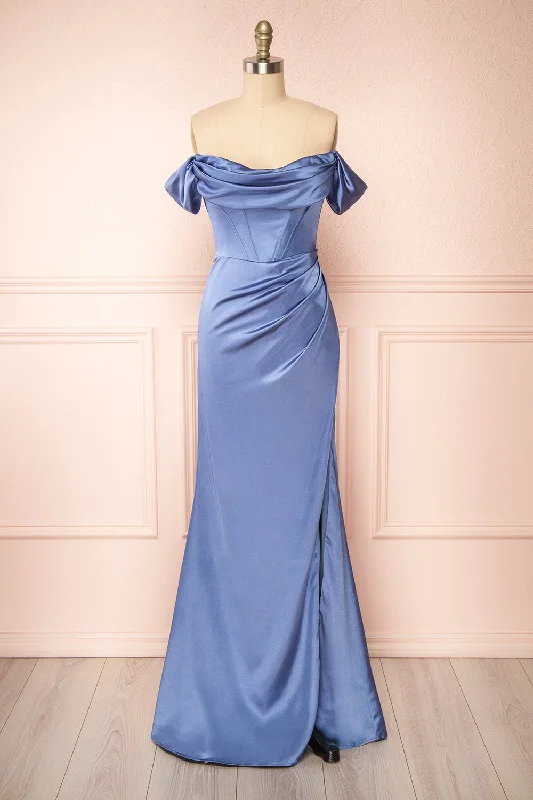 Bold Style Discounts Limited - Edition Drops Evolet Blue Grey | Off-Shoulder Corset Maxi Dress