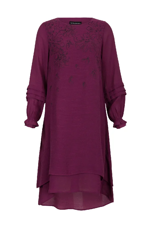 Spring Fashion Classic Charm Viscose Blend long sleeve Dress | GRAPE | 0133AR