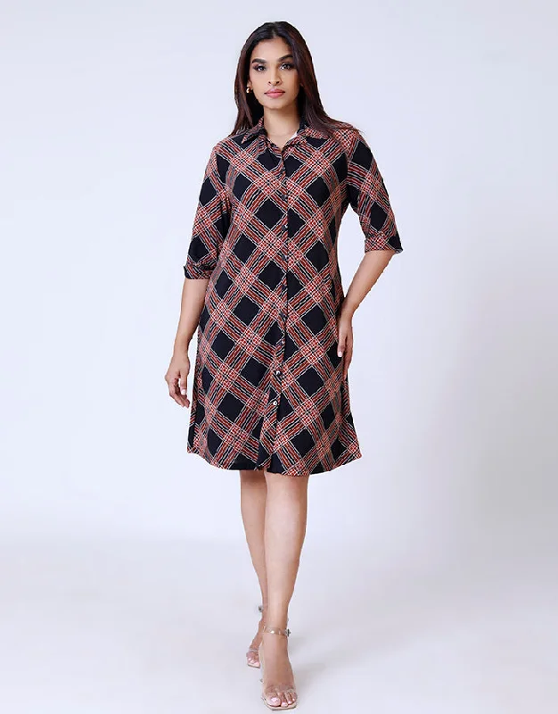 Hot Styles Flowing Silhouette Printed Shirt Dress with Folder Sleeves