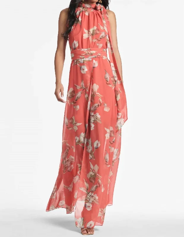 Elevated Casual Discounts Tropical Island - Inspired Attire Selena Gown In Coral Venetia Petals