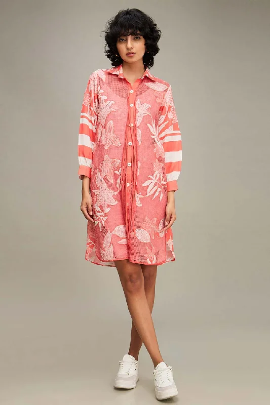 Cozy Comfort Style Sale Vintage Look Pink Ahyana Applique Shirt Dress