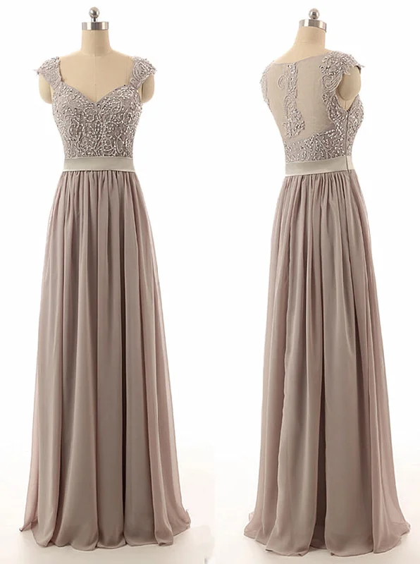 Snag Fabulous Fashion Bargains Polished Finish Hot Selling Cap Sleeves Beaded Floor Length Taupe Bridesmaid Dress