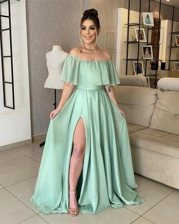 Relaxed Style Deals Great Deals on Ethnic Cultural Wear RUFFLES SHOULDER CHIFFON SPLIT BRIDESMAID DRESSES Prom Dresses    cg17182