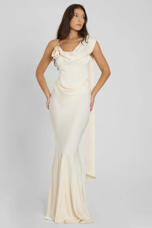 Style Without Limits Luxe Layering Celine Corset Drape Satin Gown