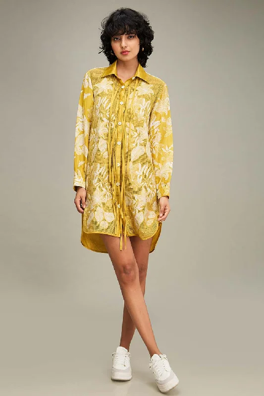 Street Chic Discounts Elegant Attire Yellow Ahyana Applique Shirt Dress