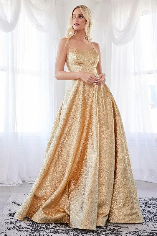 Timeless Style Promotions Y2K Nostalgic Fashion Look Cinderella Divine CD203 Long Spaghetti Strap Metallic Prom Ball Gown