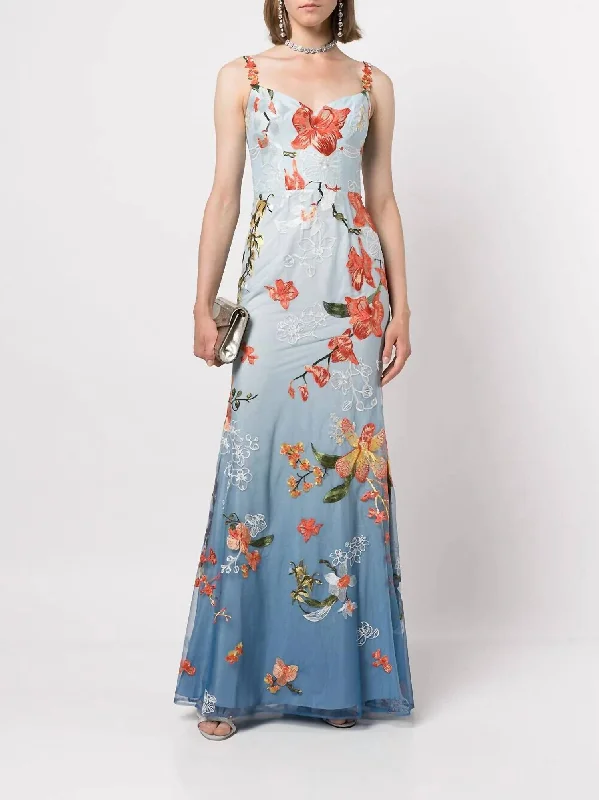 Urban Style Promotions Classic Timeless Elegant Style Ombré Embroidered Tulle Mermaid Gown In Dusty Blue