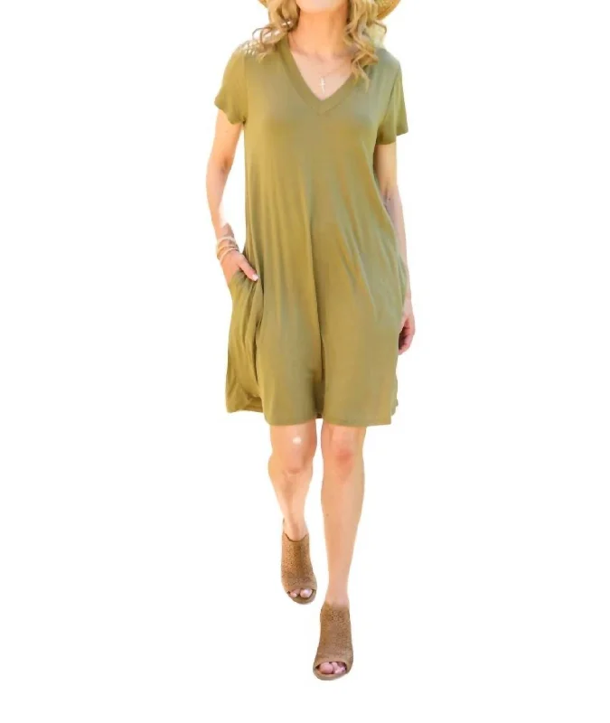 Hot Sale Romantic Date - Night Ensemble Counting On You T-Shirt Dress In Olive