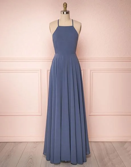 Budget Saver Vibrant Prints Simple backless chiffon long prom dress, chiffon evening dress, blue bridesmaid dress cg2114