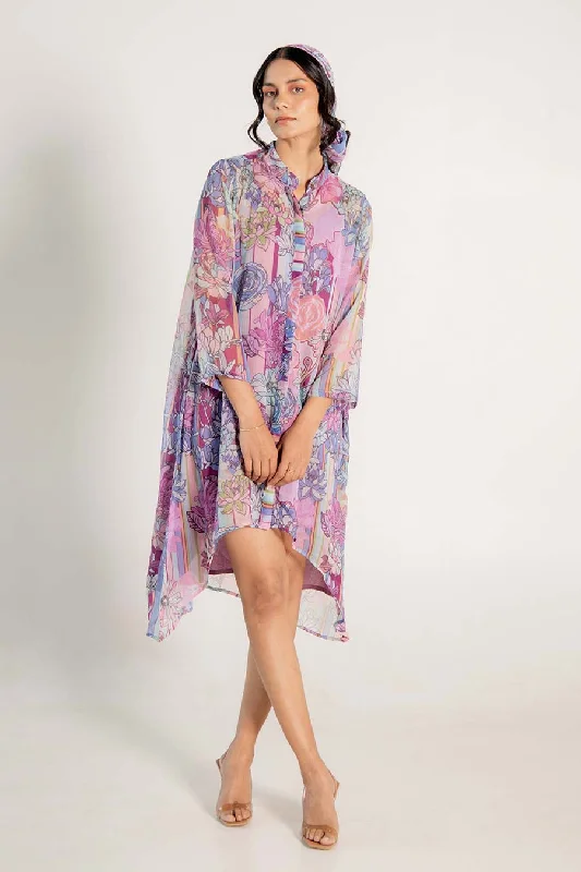 Contemporary Chic Promotions Boho Chic Mira Mauve Chiffon Printed Shirt Dress