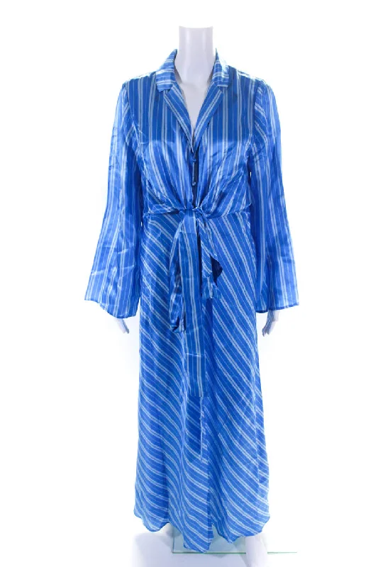 Cool Prices Feminine Elegant Steele Womens Blue Striped Collar Tie Back Long Sleeve Shift Louisa Dress