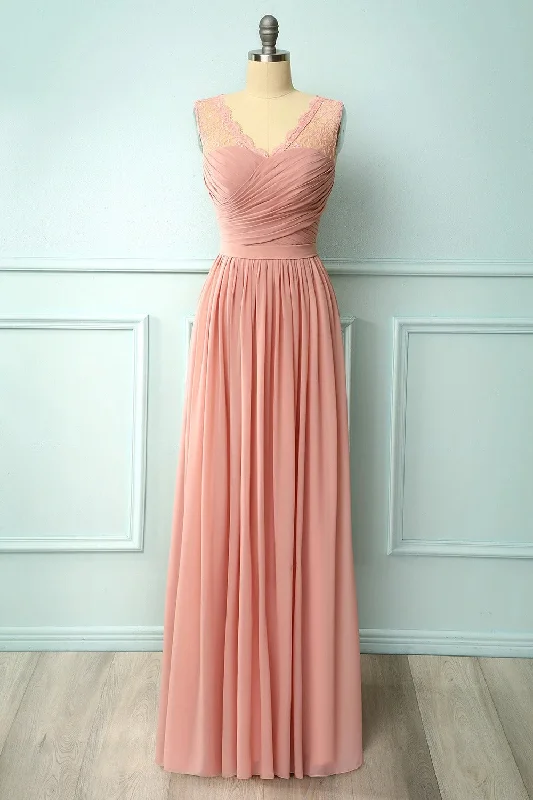 Massive Savings Big Savings on Minimalist Office Styles A-line Blush Pink Bridesmaid Dress with Lace Top