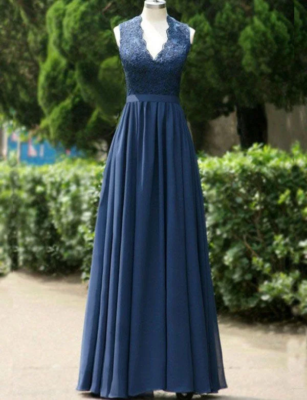 Trendy Pulse Classic Appeal Modest A-Line Navy Blue Long Chiffon Bridesmaid Dress