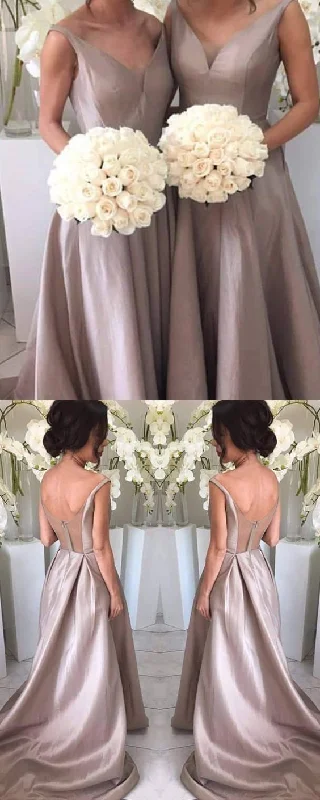 Elevated Casual Discounts Final Clearance Satin Wedding Bridesmaid Dresses V Neck Open Back Formal Gown For Bridal Parties prom dress   cg17882