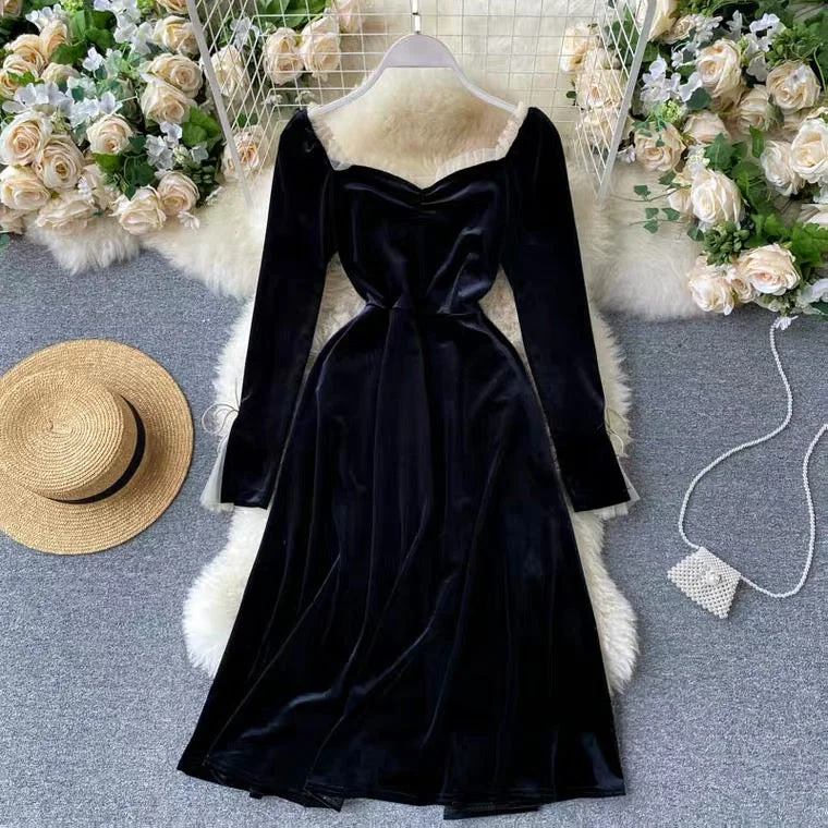 Urban Elegance Deals Great Deals on Ethnic Cultural Wear Palace dress, vintage velvet prom dress, long sleeve dress，little black dress