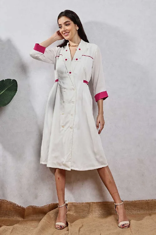 Refined Fashion Sale Floral Style White Embellished Midi Shirt Dress