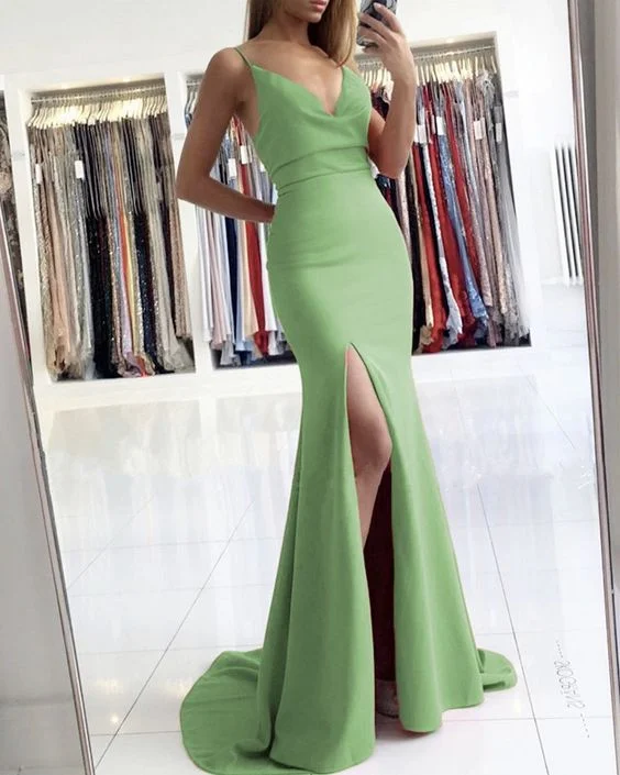 Hot Deals Parisian Effortless Chic Style Mermaid sage Green Bridesmaid Dresses Leg Slit Prom Dresses    cg17753