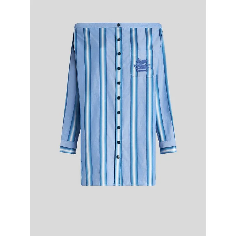 Limited Time Offers Coastal Beach - Inspired Style Striped Cotton And Silk Shirt Dress