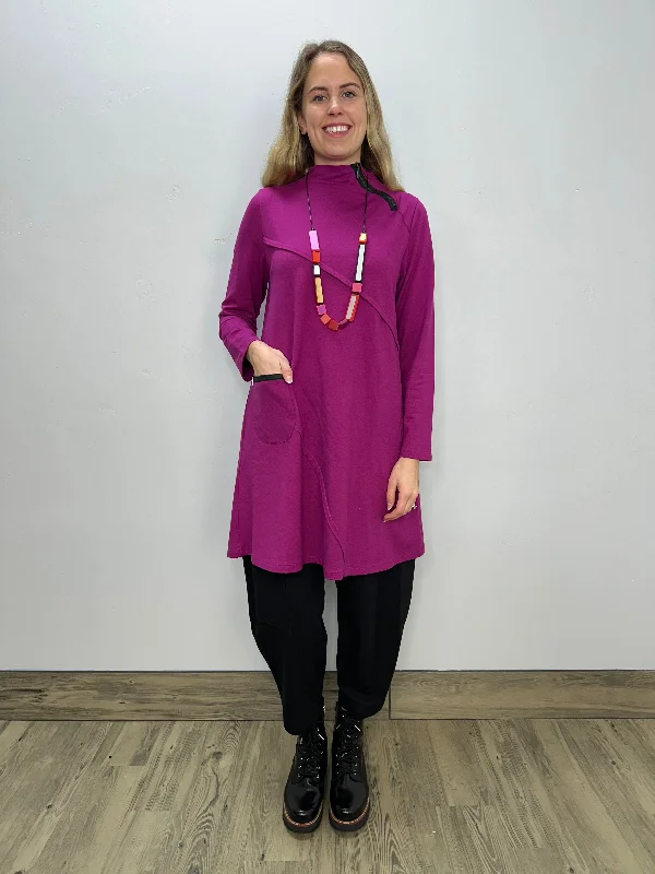 Elevated Casual Discounts Effortless Grace Fuchsia Pink Long Sleeve French Terry Dress