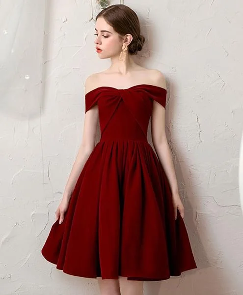 Hot Sale Elegant Details Simple burgundy short homecoming dress burgundy bridesmaid dress cg4485