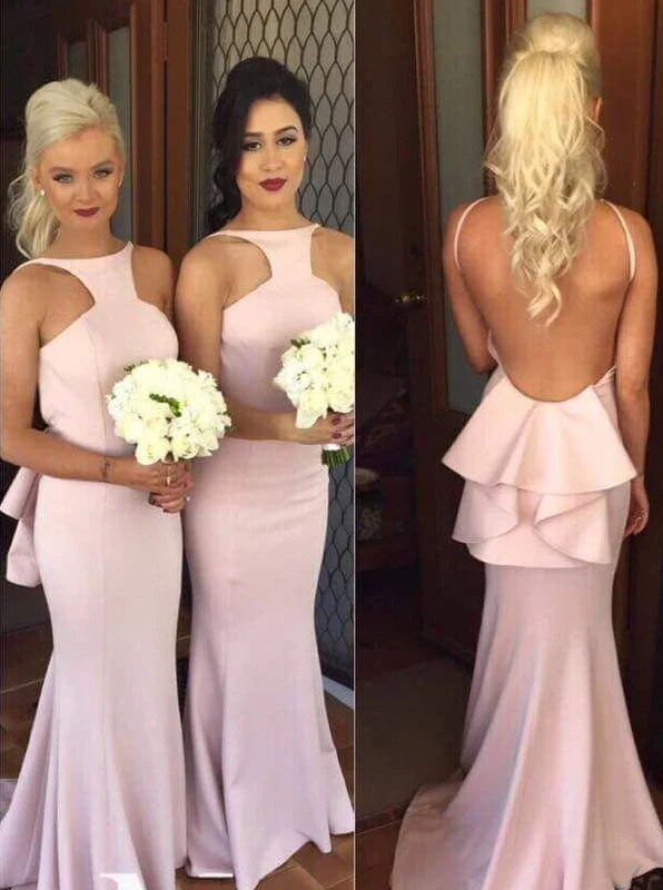 Unleash Your Trend Driven Style Minimalist Chic Special Mermaid Long Pink Bridesmaid Dress with Open Back