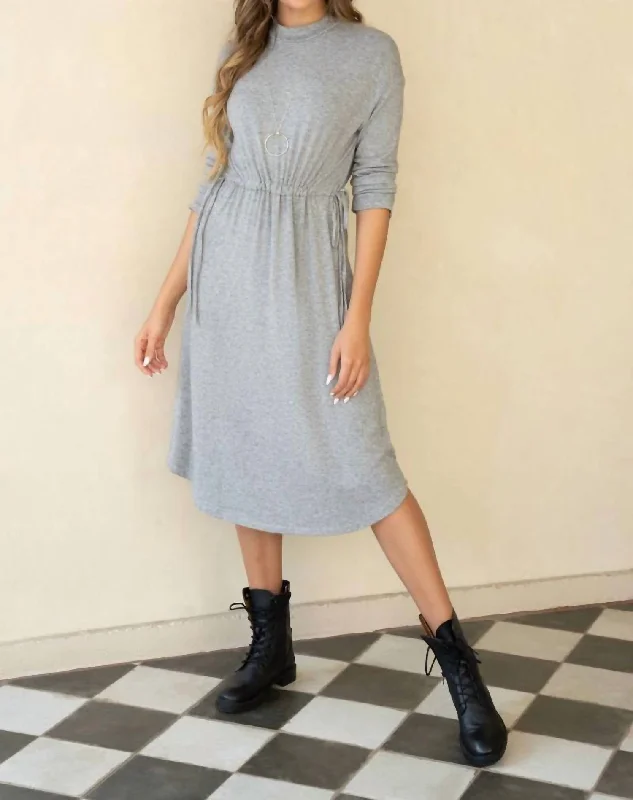 Buy More, Save More Vintage Charm Slim Fit Soft Knit Long Sleeve Dress - Heather Grey