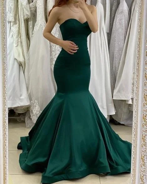 Top Deals Flash Sale Sweetheart Mermaid Long Sleeveless Dark Green Prom Dresses      cg22902