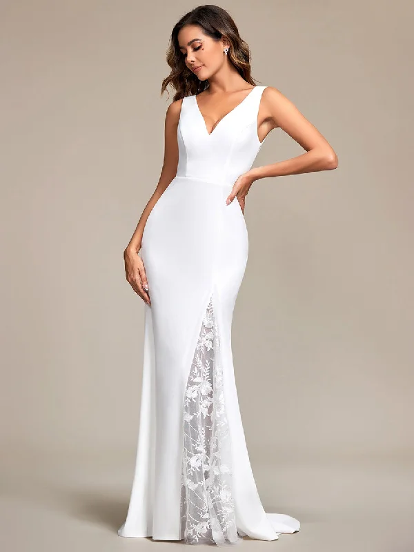 Sophisticated Fashion Boho - Chic Festival - Ready Style Spaghetti Straps V Neck Appliques Fishtail Wholesale White Wedding Dress