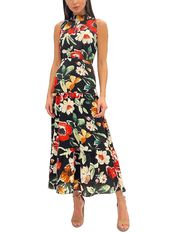 Style Redefined Vintage Look Womens Floral Print Tie-Neck Midi Bodycon Dress