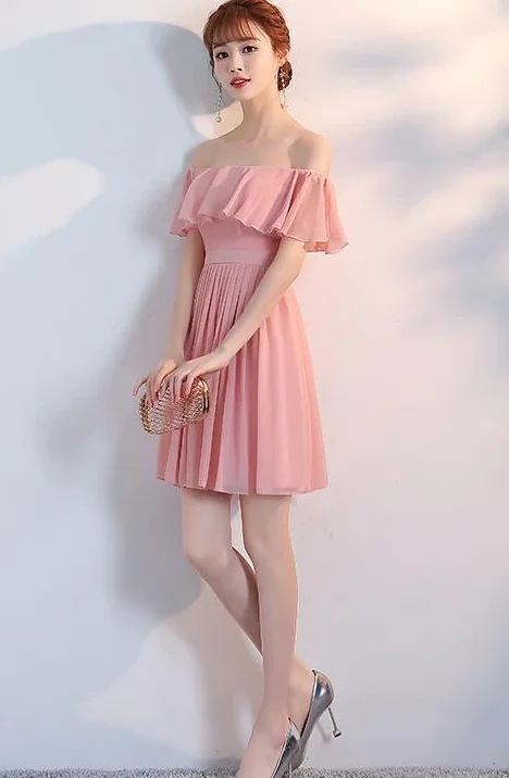 Clearance Sale, All Cheap Summer Fashion Lovely Off Shoulder Light Pink Short Bridesmaid Dress, Pink Homecoming Dresses   cg11727