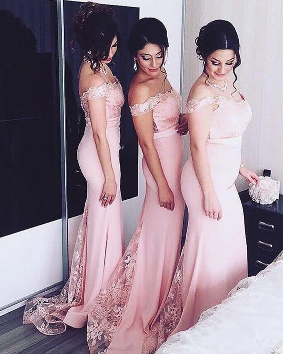 Seasonal Style Discounts Charming Silhouette prom dresses Mermaid Lace Appliques Bridesmaid Dresses Off The Shoulder   cg22454