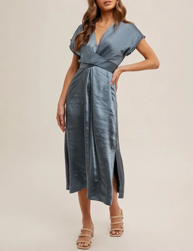 Hot Picks Alluring Design Becca Fringed Satin Wrap Dress