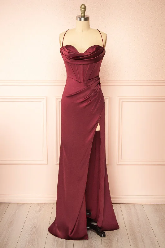 Urban Style Promotions Minimalist Elegant Kesha Burgundy | Corset Cowl Neck Maxi Dress