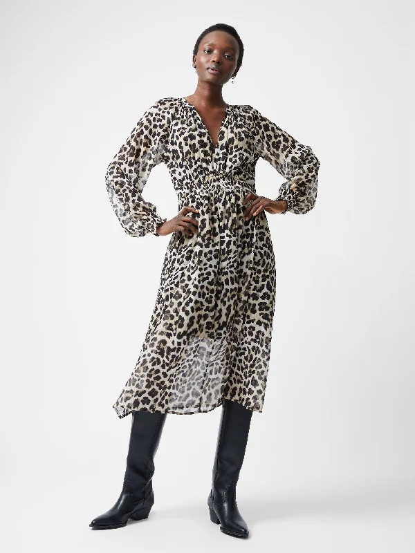 Seasonal Clearance Casual Elegance Leopard Print Georgette Long Sleeve Dress