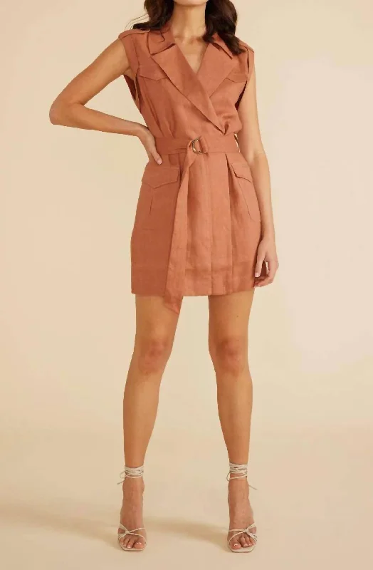 Valentine's Special Chic Urban Fashion Look Belted Mini Dress In Clay