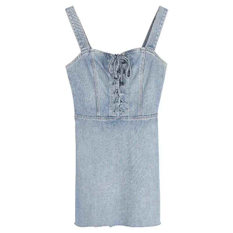 End Of Season Sale Cottagecore Rustic Charm Style Reformation Bustier Mini Dress in Blue Cotton Denim